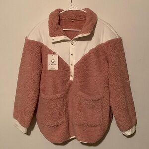 Flygo Women’s Sherpa Partial Button Up Pullover NWT